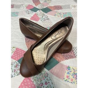LifeStride Soft System Brown Wedge Pumps Crossover Strap Shoes Womens 7W